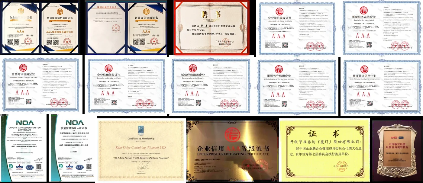 企业信用等级、质量管理体系认证、行业协会会员与顾问聘任证书汇总